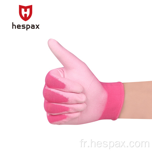 HESPAX Sécurité rose tricoté des gants de protection revêtus de PU
